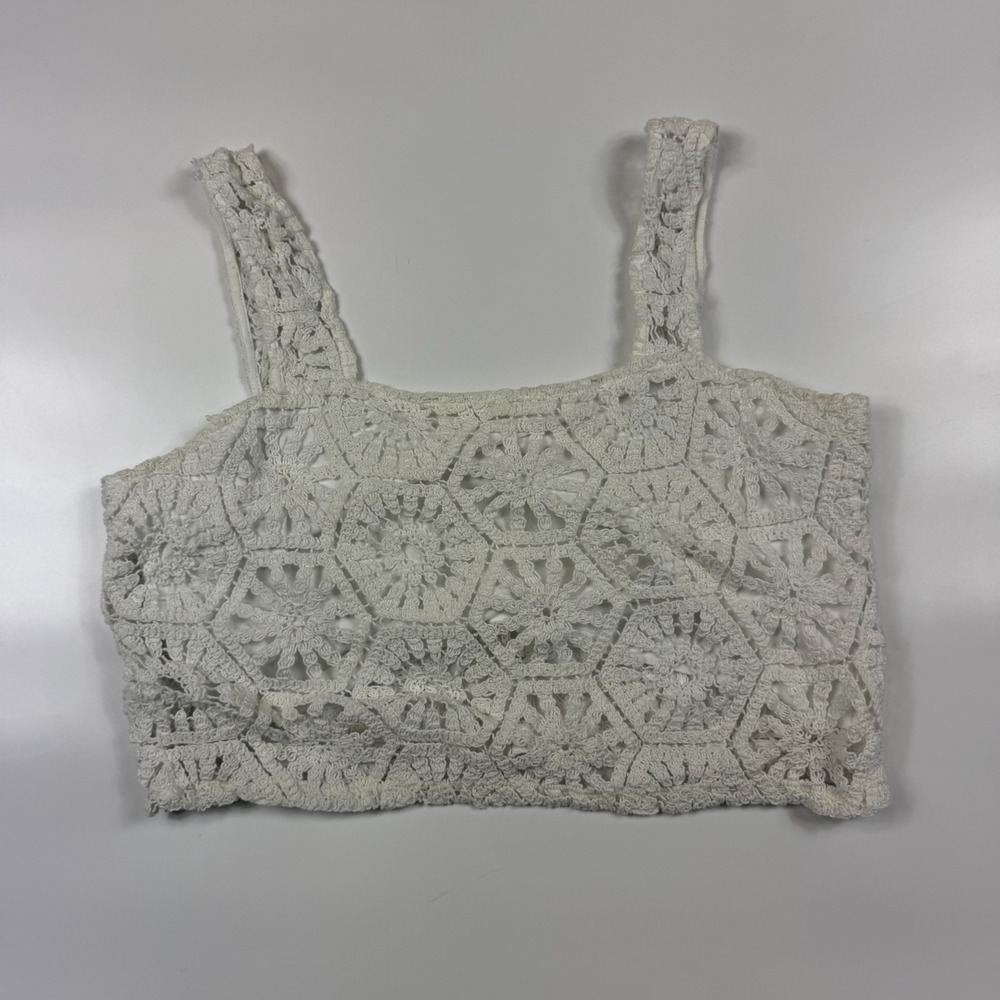 Audrey Parks x Francesca's Crochet Top Womens Large White Lined Boho Square Neck